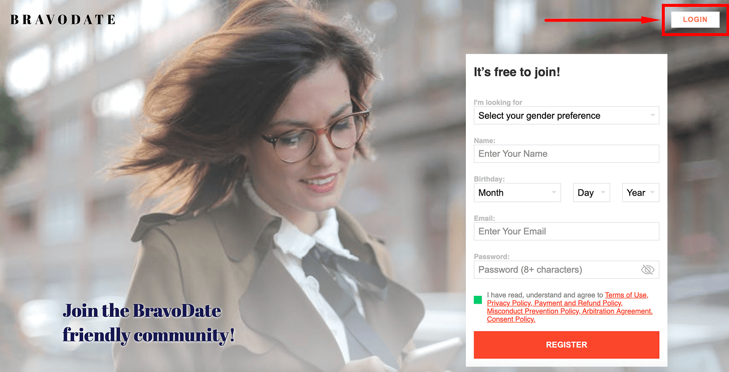 BravoDate com login process
