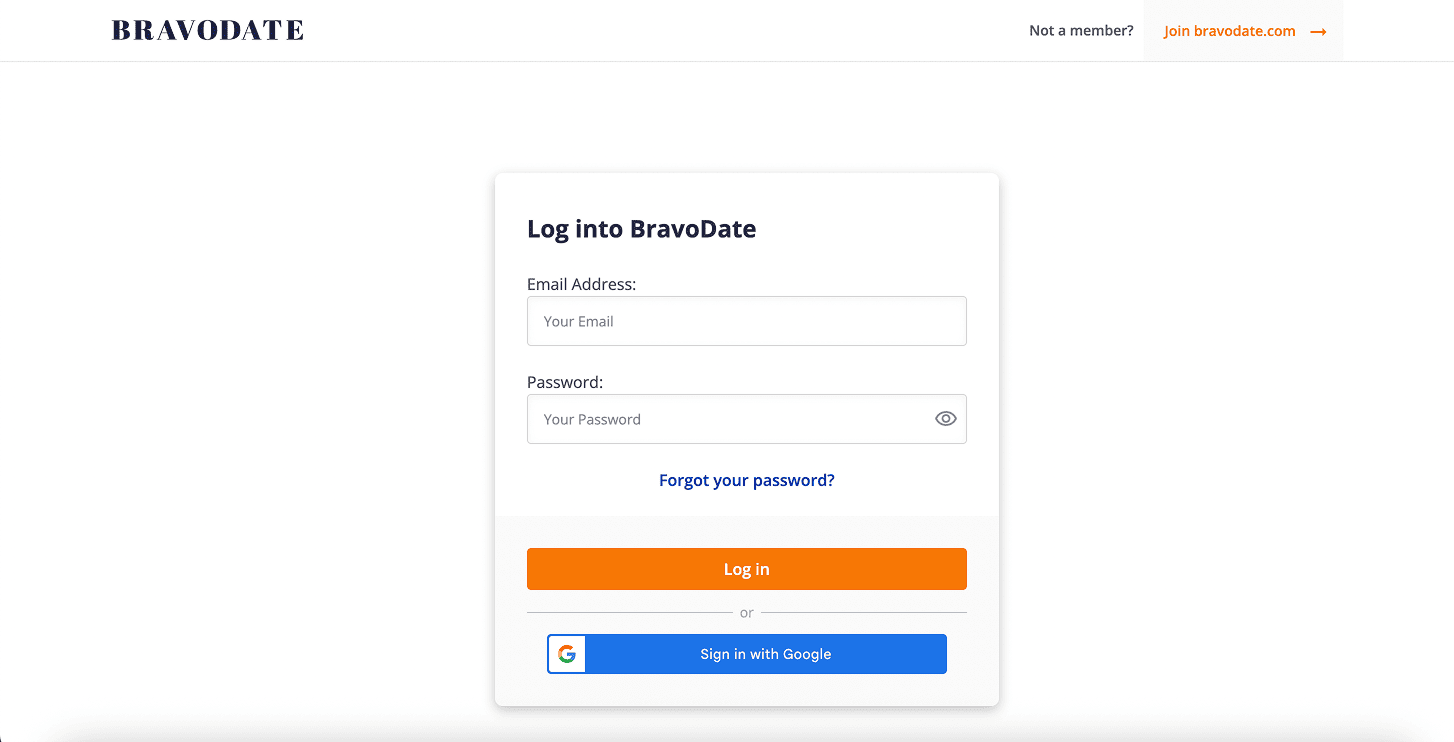 BravoDate login form
