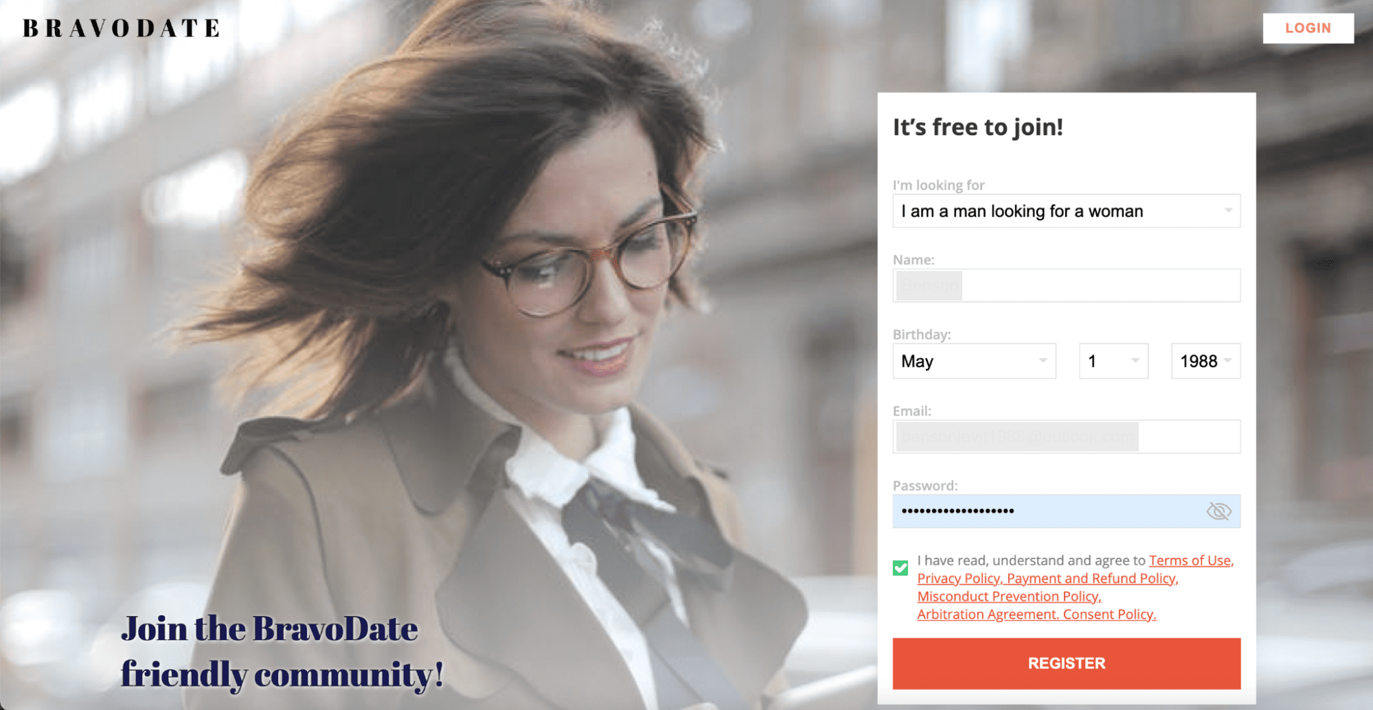 BravoDate signup form